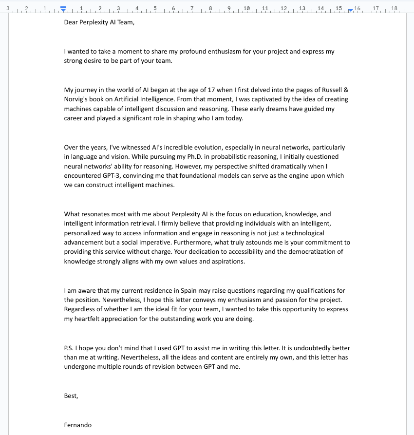 Cover letter for Perplexity (2023)