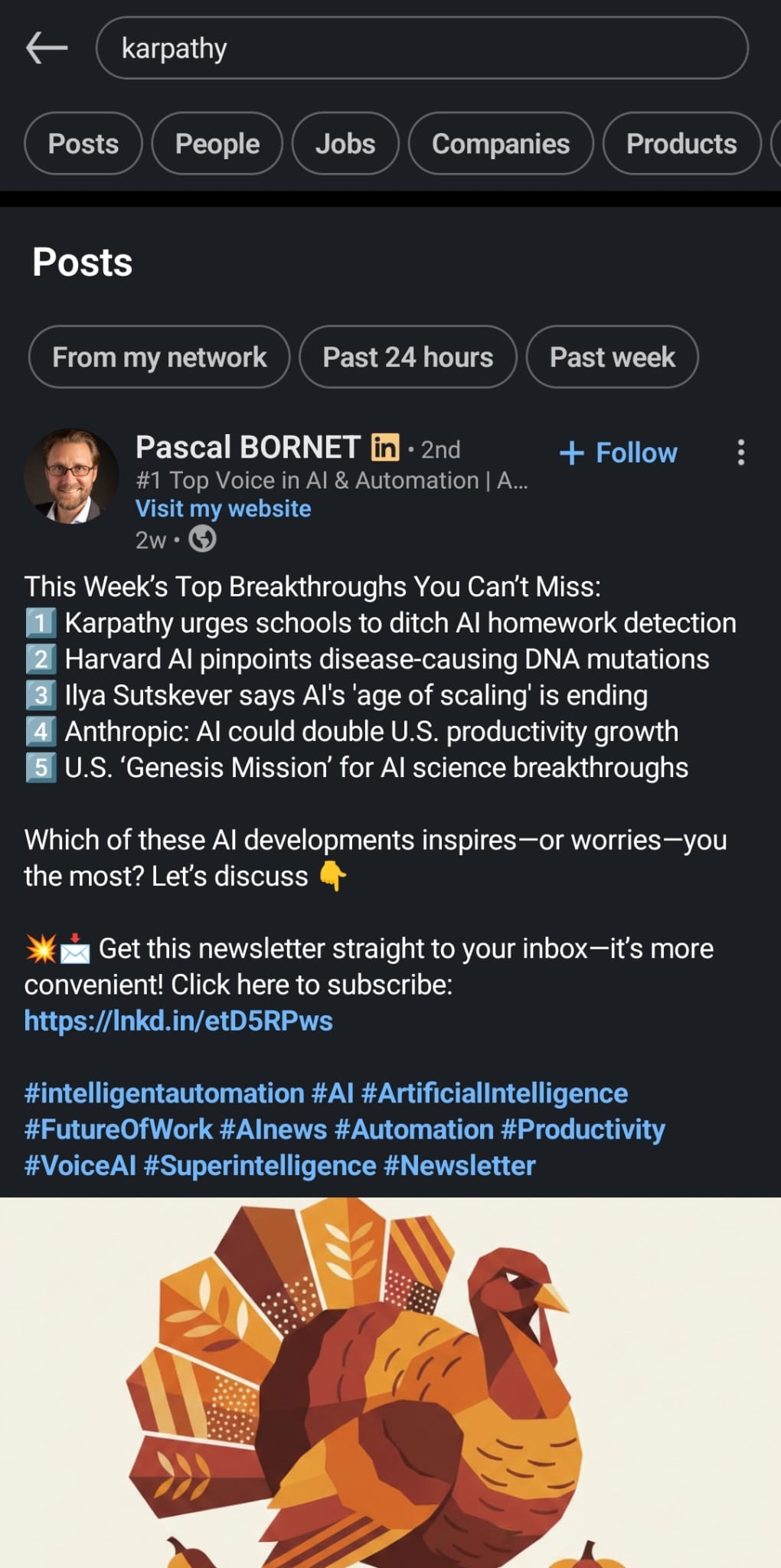 Closest post to Karpathy according to Linkedin search